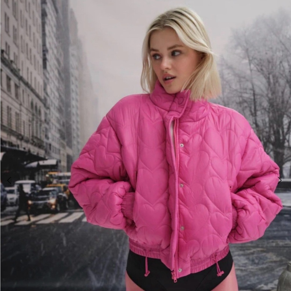 For Love And Lemons Fuchsia Puffer Jacket